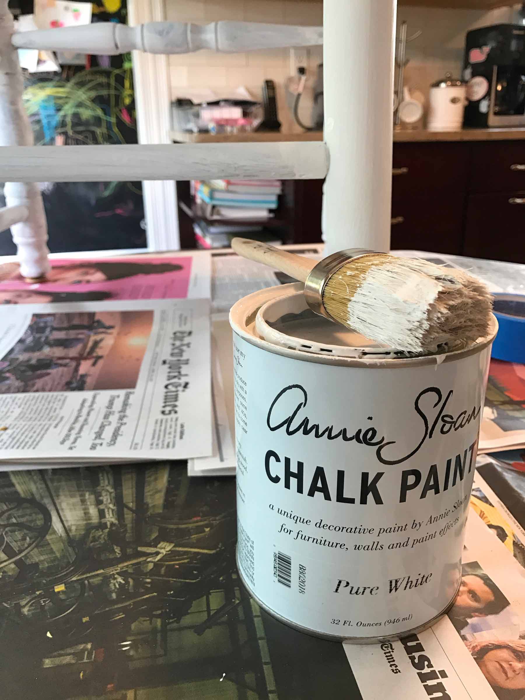 A pot of Annie Sloan paint in "Pure White".