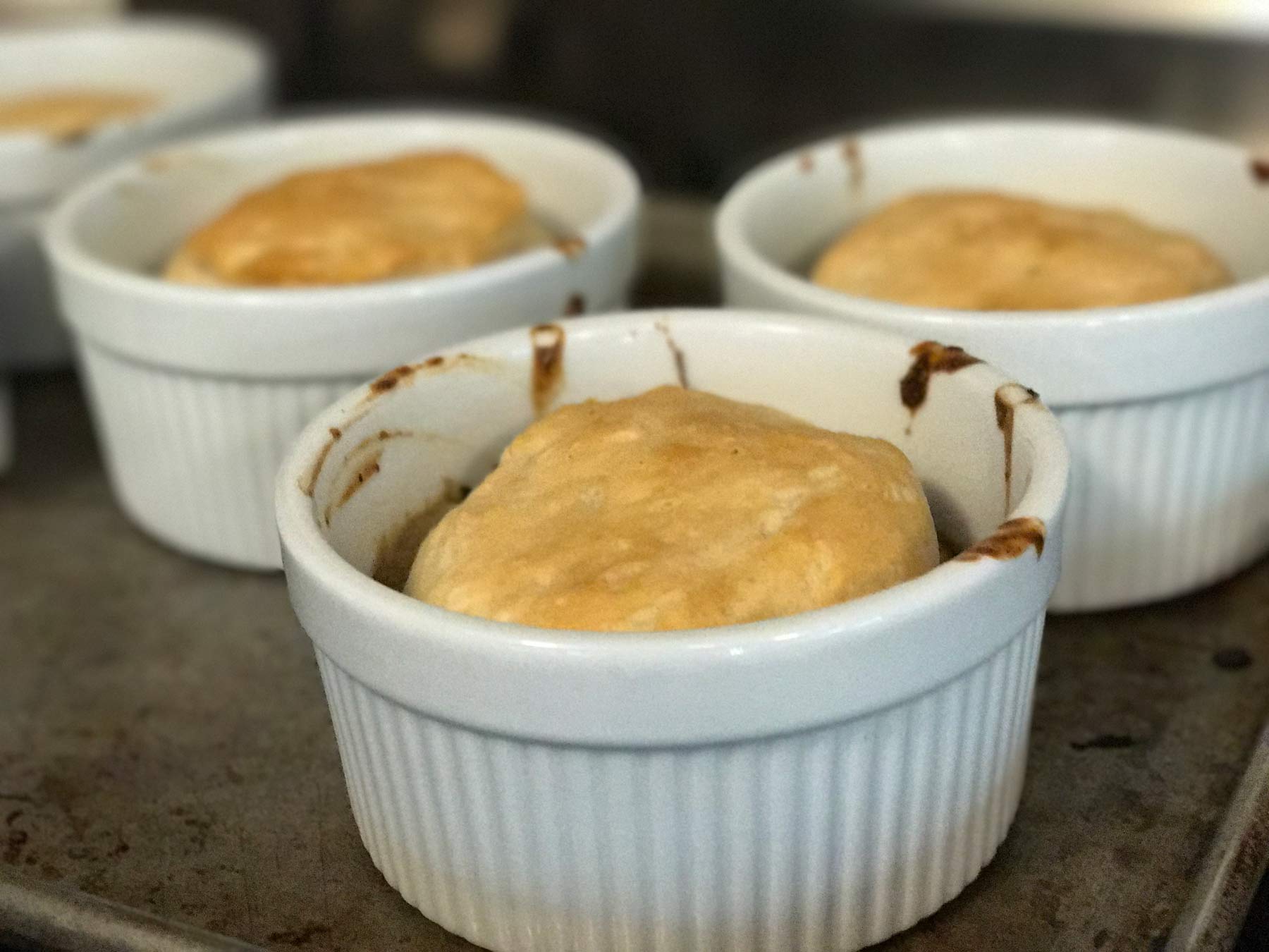 Chicken pot pies fresh out of the oven.
